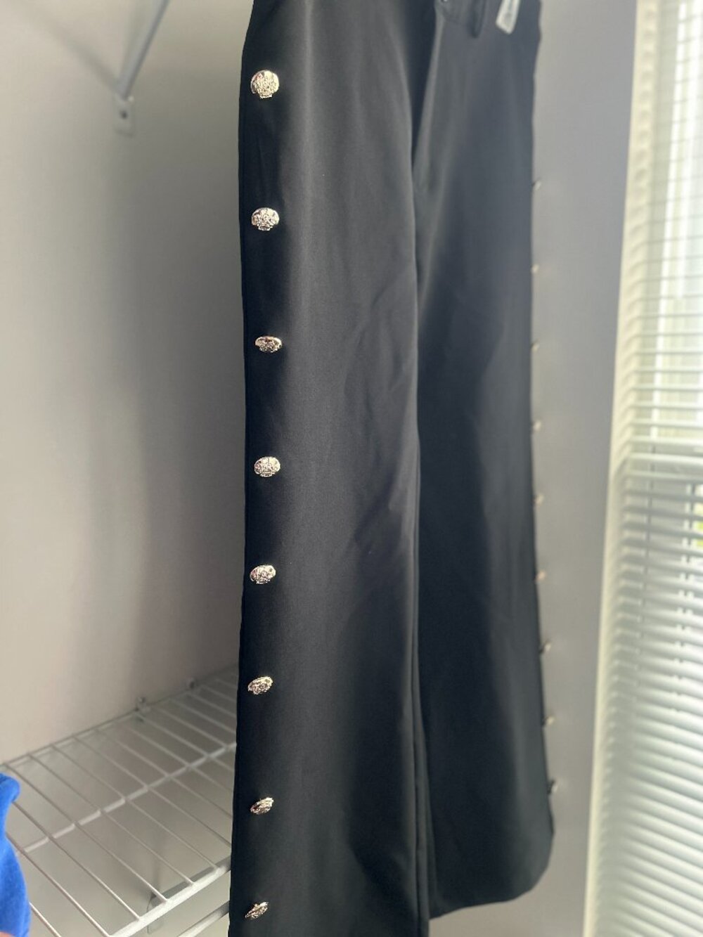 Black Wide-Leg Pants with Gold-Tone Side Buttons Size L